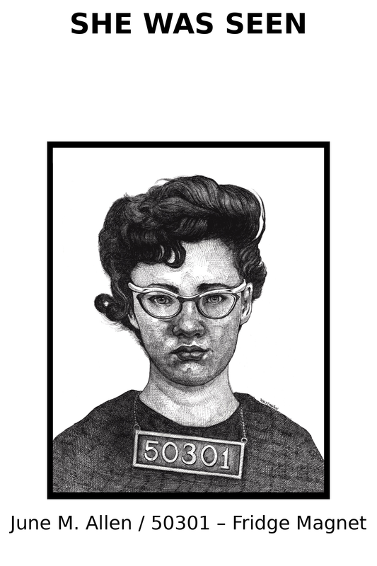 She Was Seen – June M. Allen / 50301 – Fridge Magnet
Hand-drawn Portrait of a Forgotten Woman (1963)
